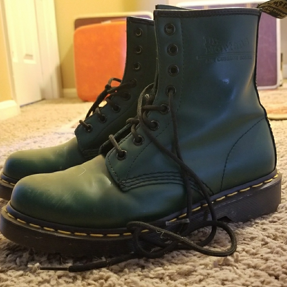 Gently used hunter green leather Doc Marten boots